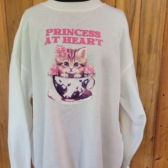 White 'Princess at Heart' Cat Sweatshirt - Picture 1 of 7